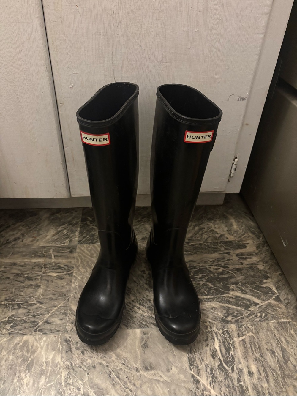 Hunter Black Tall Waterproof Rain Boots with Logo